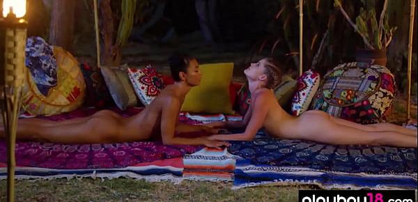  Late night naked yoga session with Daniella Smith and a busty blondie